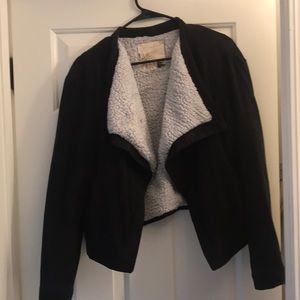 Crop faux suede motto jacket